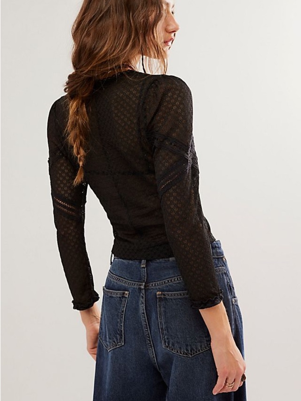 Free People Kika Lace Button Up Top Size Medium Black - Picture 2 of 7
